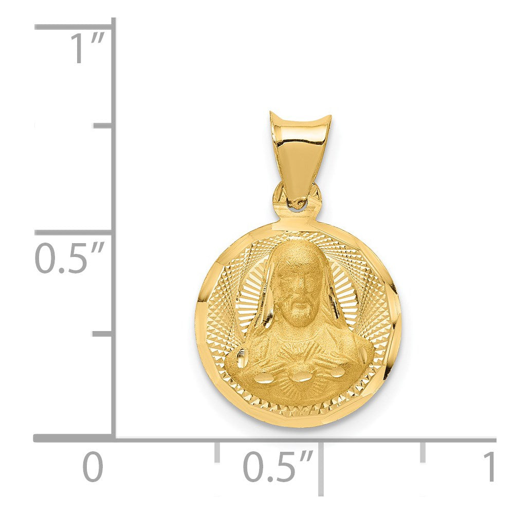 14K Polished D/C Sagrado Corazon Circle Pendant