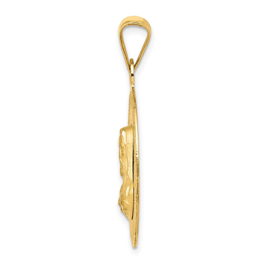 14K Polished D/C Sagrado Corazon Circle Pendant