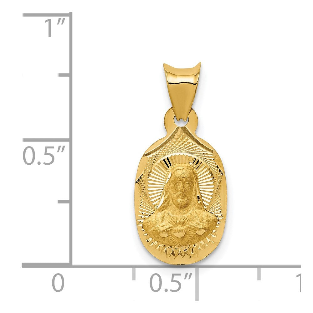 14K Polished D/C Sagrado Corazon Oval Pendant