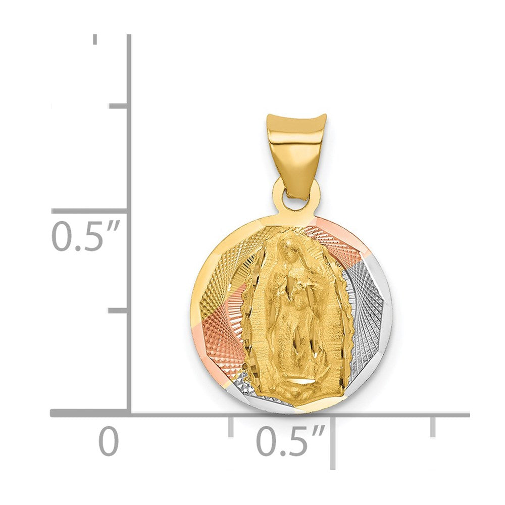 14K w/Rhodium Polished D/C Lady Of Guadalupe Circle Pendant