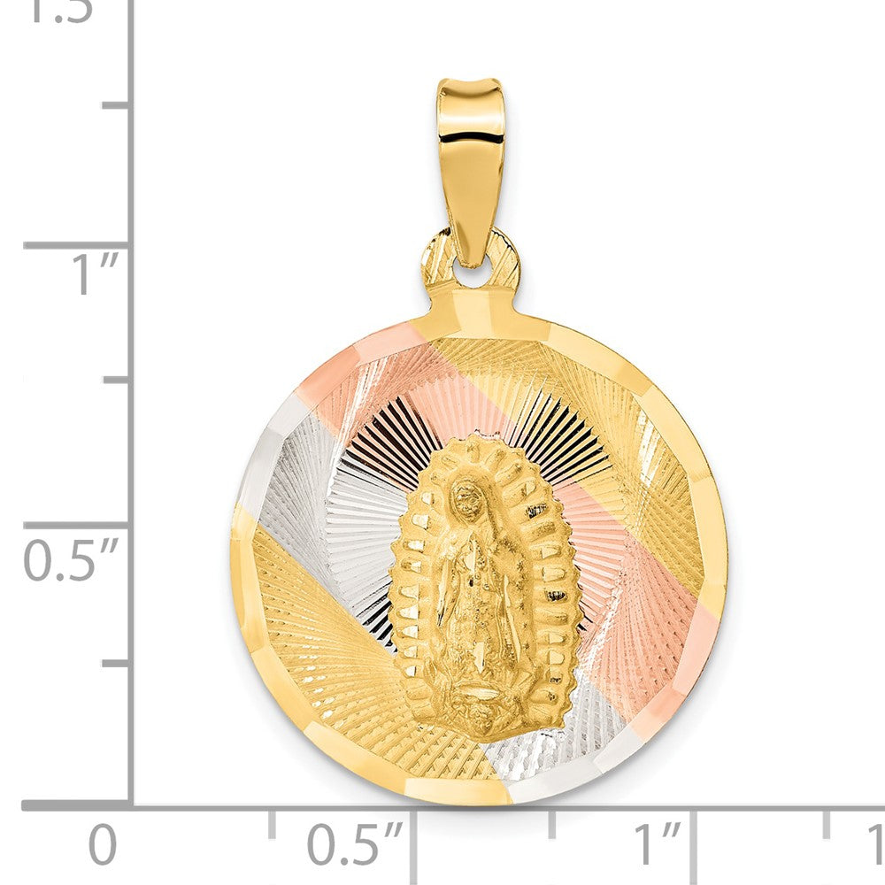 14K w/Rhodium Polished D/C Lady Of Guadalupe Circle Pendant