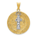 14k With Rhodium Circle St. Benedict Medal Pendant