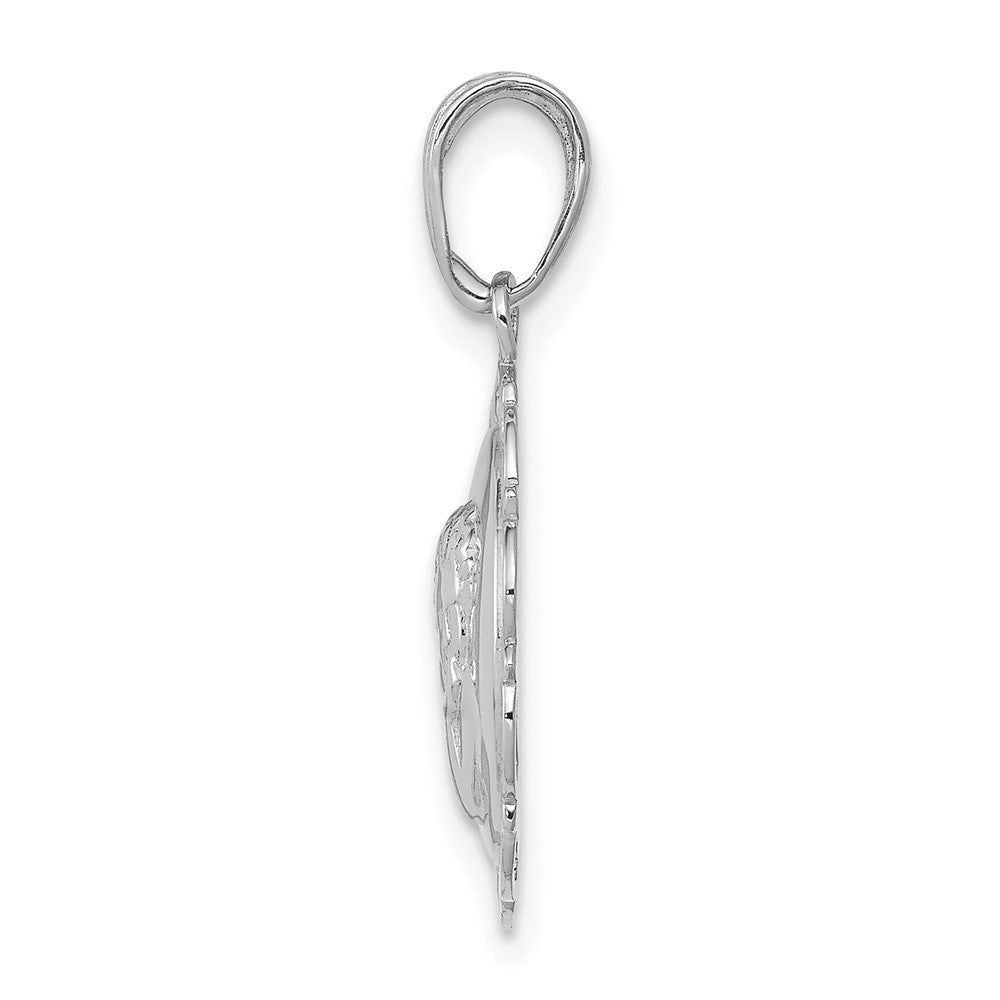14K White Gold Polished Angel/Cherub on Round Scallop Frame Pendant