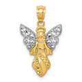 14K W/Rhodium Polished / Textured Angel Pendant