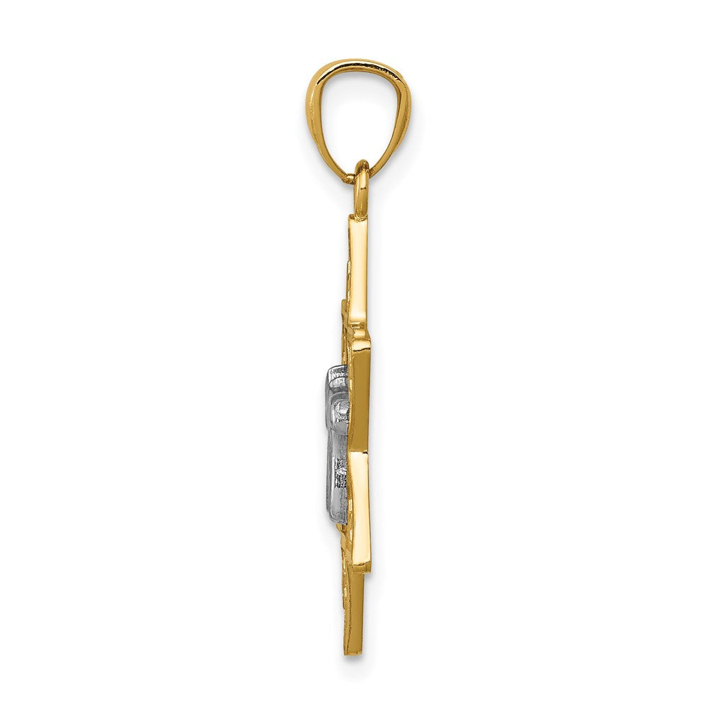 14k Two-tone Gold Polished Star of David w/Chai Pendant