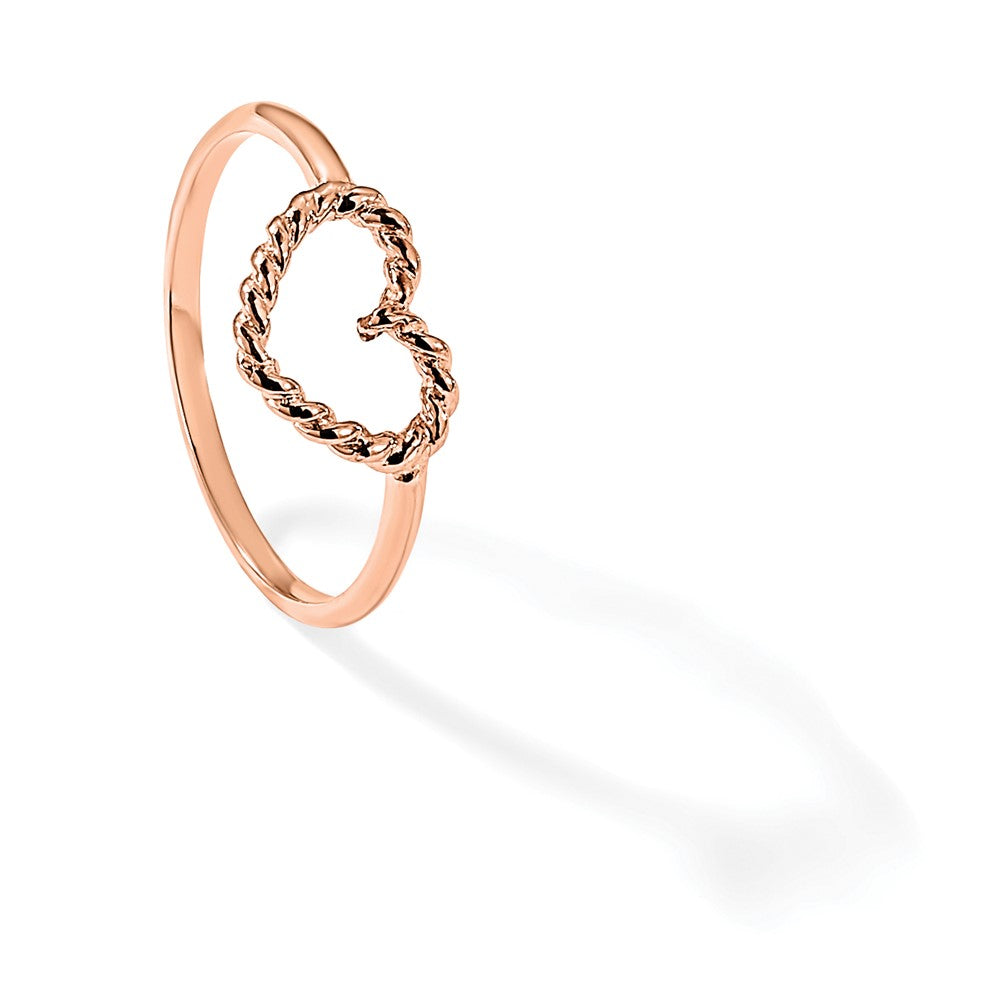 14k Rose Gold Polished & Textured Heart Ring