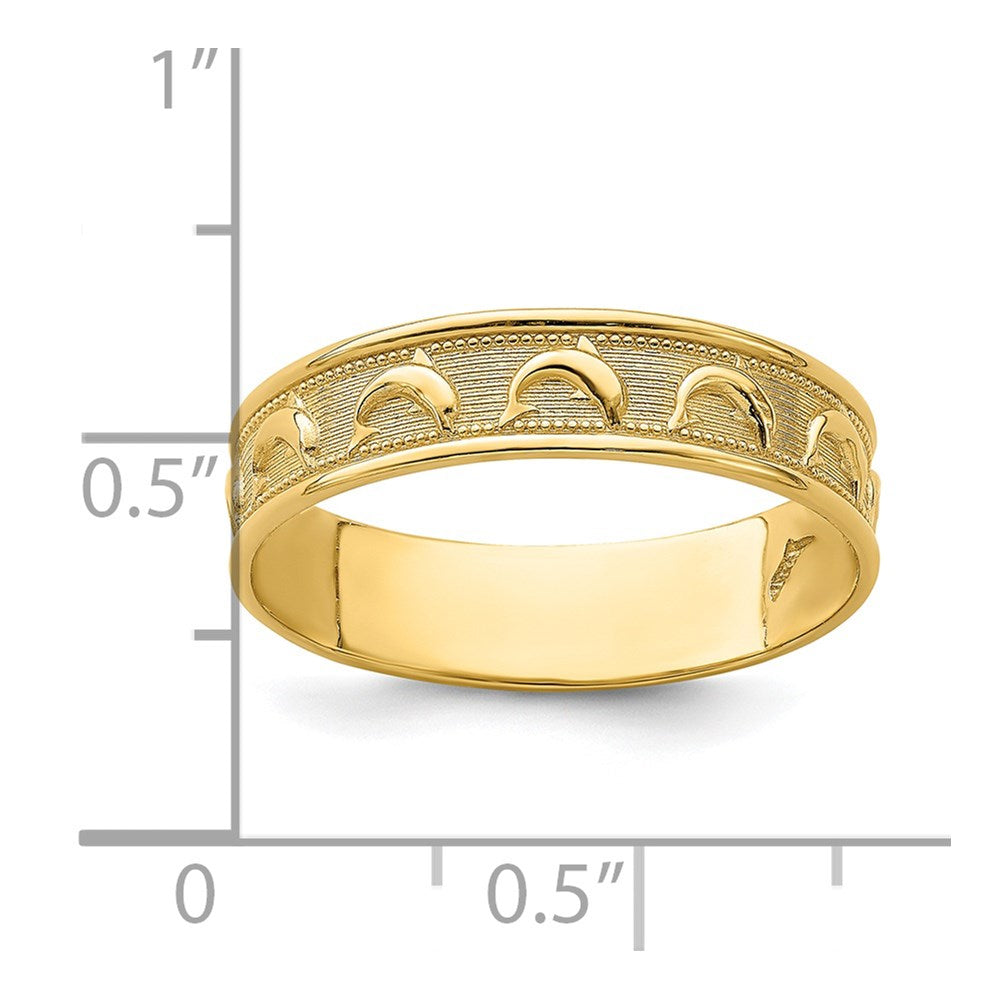 14K Gold Polished and Textured Dolphin Engraved Thumb Ring