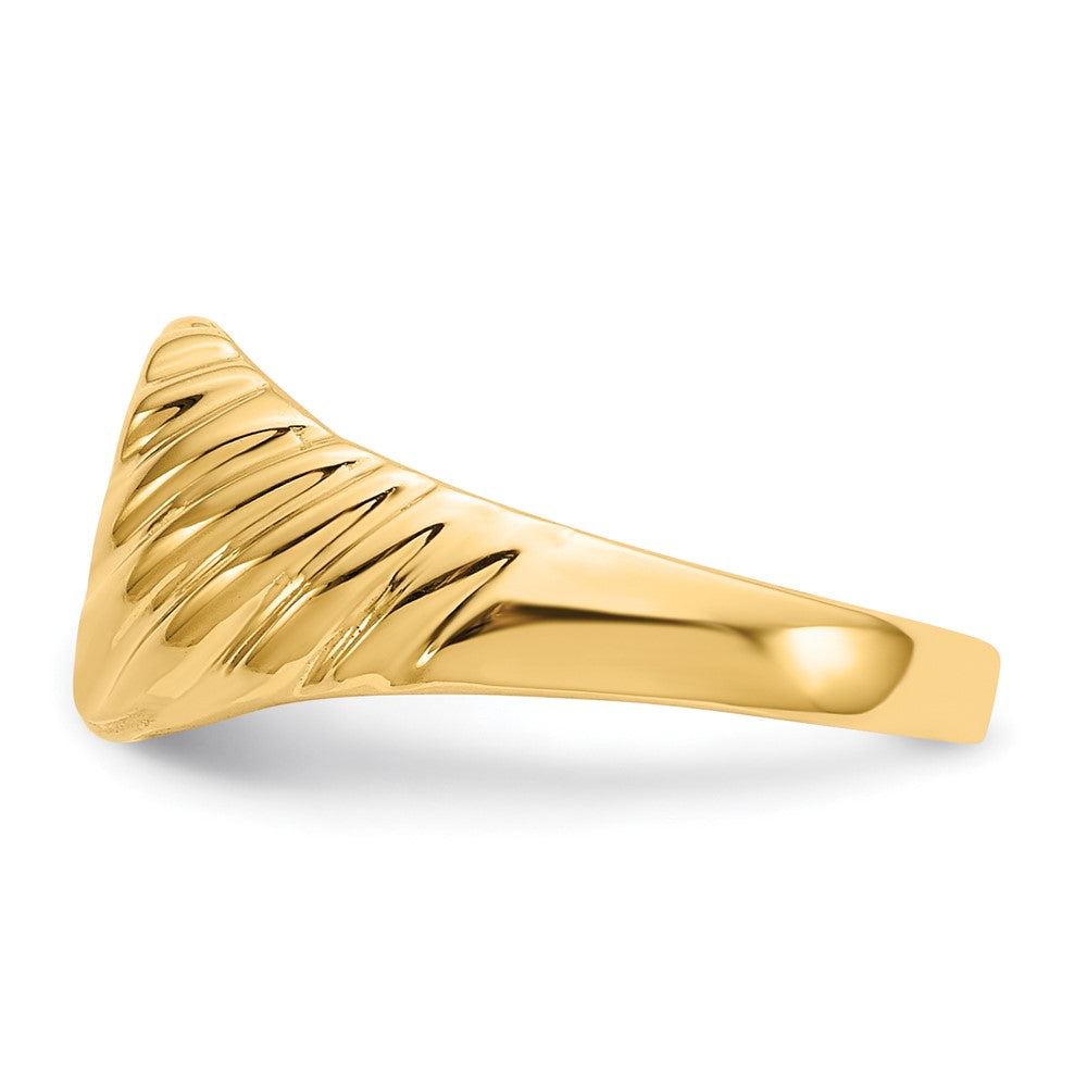 14K Gold Polished Baby Rectangle Signet w/Stripes Ring