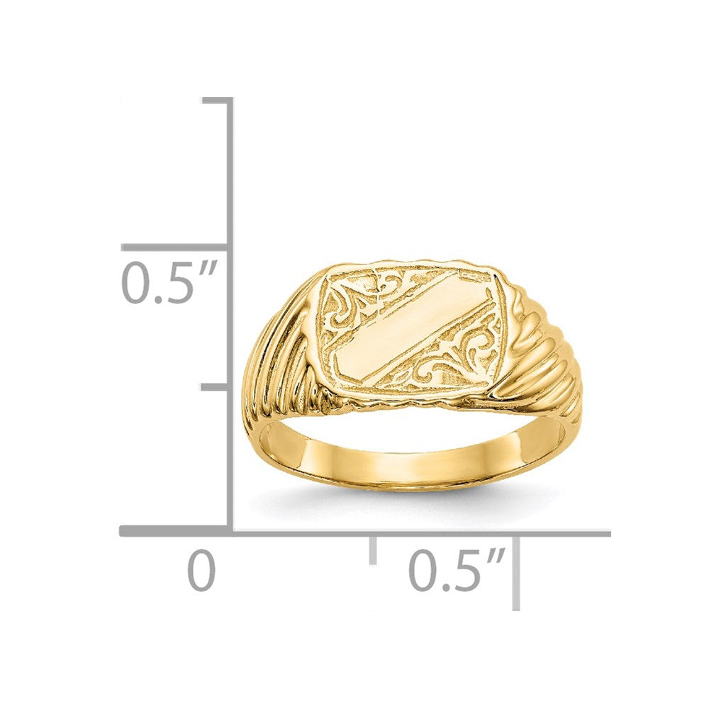 14K Gold Polished Baby Rectangle Signet w/Stripes Ring