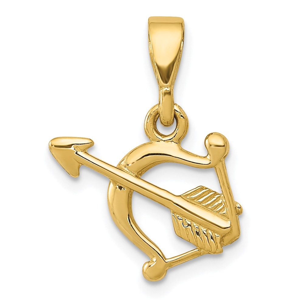 14k Gold Polished Bow and Arrow Pendant