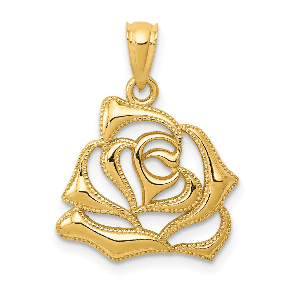 14k Polished Open Rose Pendant