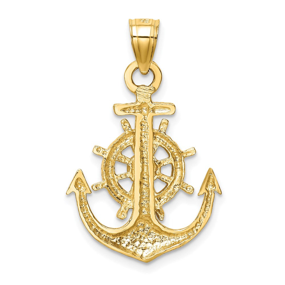 14k Satin Diamond-cut Anchor Pendant