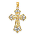 14k w/Rhodium Polished D/C Filigree Cross Pendant
