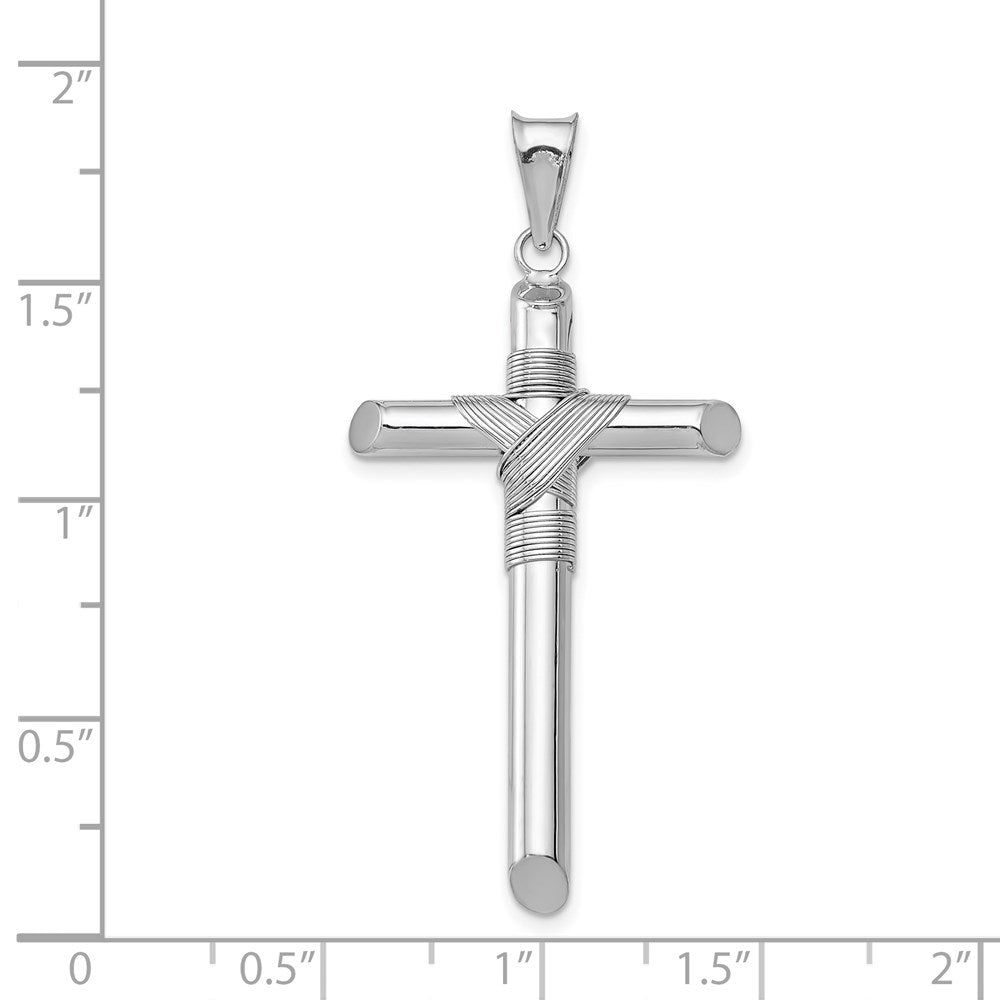 14K White Gold w/Center Wrap Tube Cross Pendant