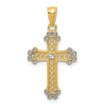 14k w/Rhodium Diamond-cut Filigree Cross Pendant