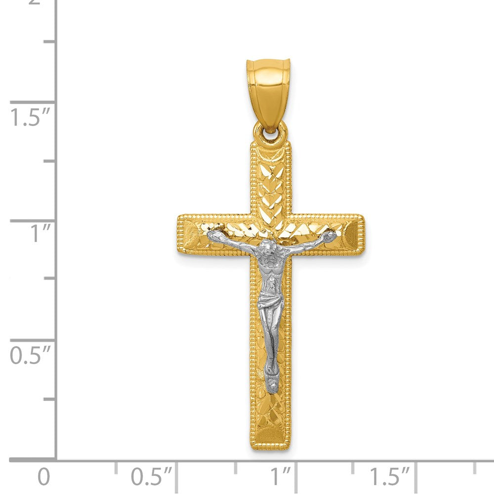14k Two-tone Diamond Cut Crucifix Pendant