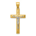 14k Two-tone Diamond Cut Crucifix Pendant