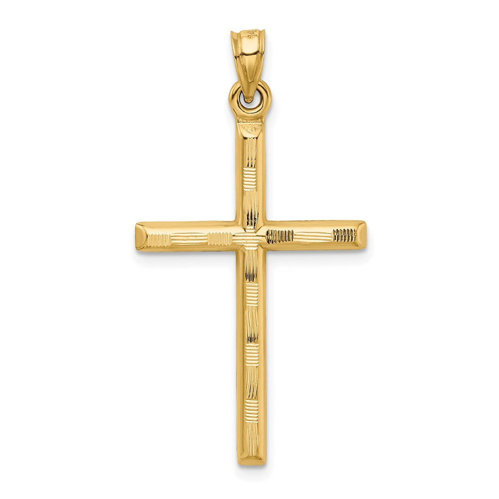 14k Hollow Diamond-cut Cross Pendant