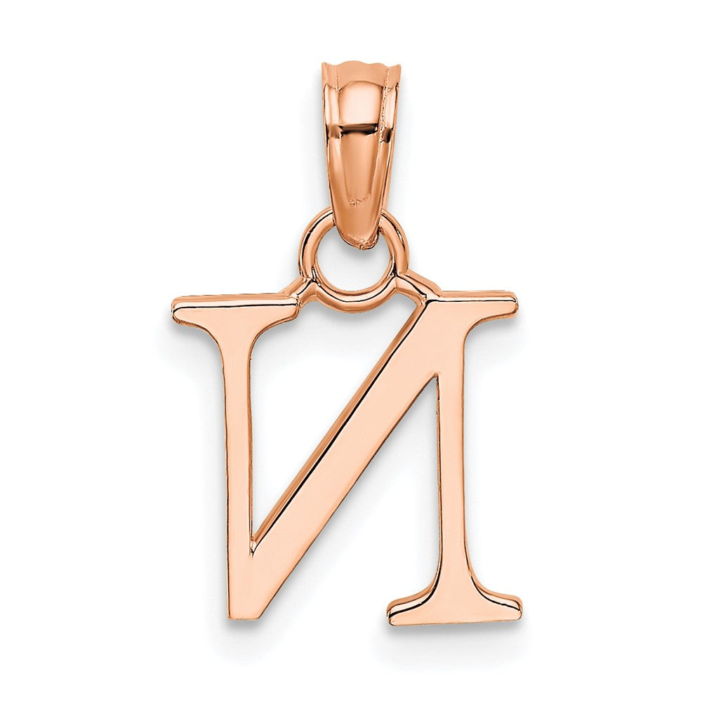 14K Rose Gold Polished Block Letter N Initial Pendant