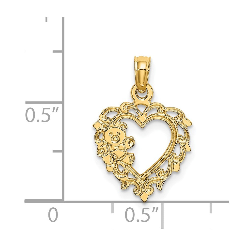 14K Teddy Bear in Heart Charm
