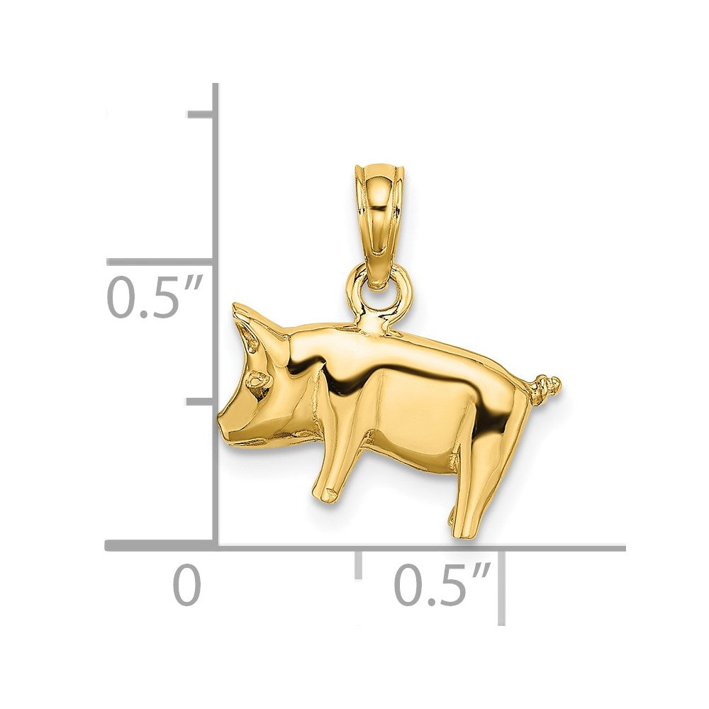 14K 3-D Polished Pig with Curly Tail Charm