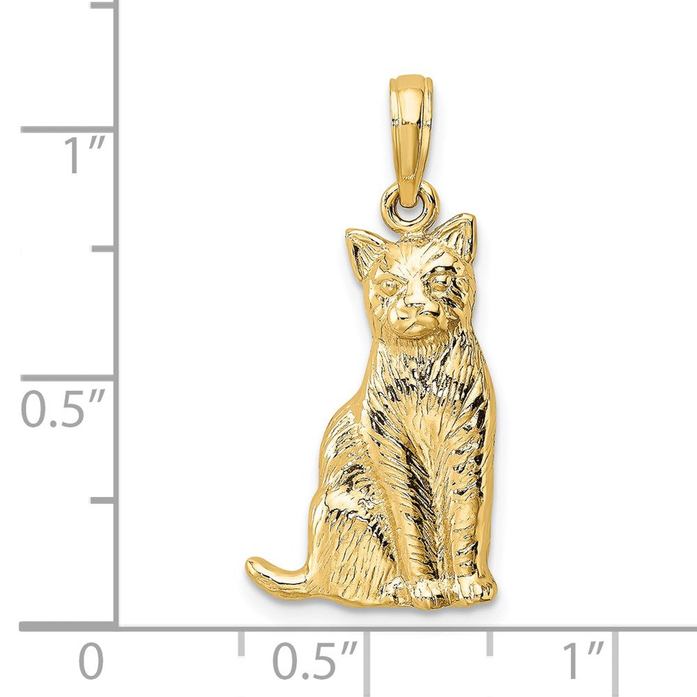 14K Textured Sitting Cat Charm