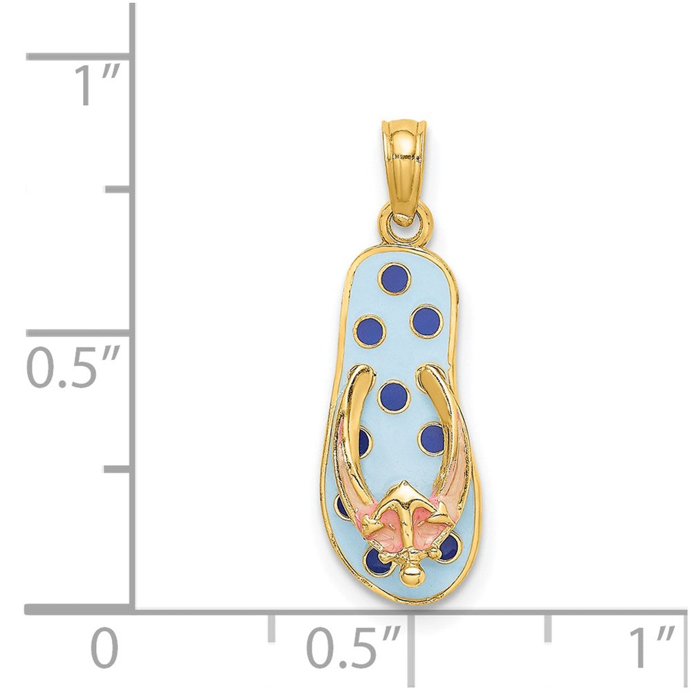 14K 3D Enamel Anchor On Blue Polka-Dot Flip-Flop Charm