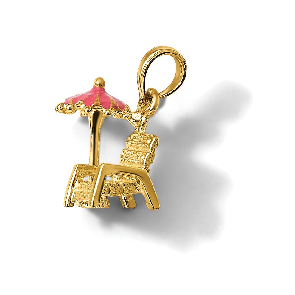 14K 3-D Pink Enamel Beach Chair and Umbrella Charm