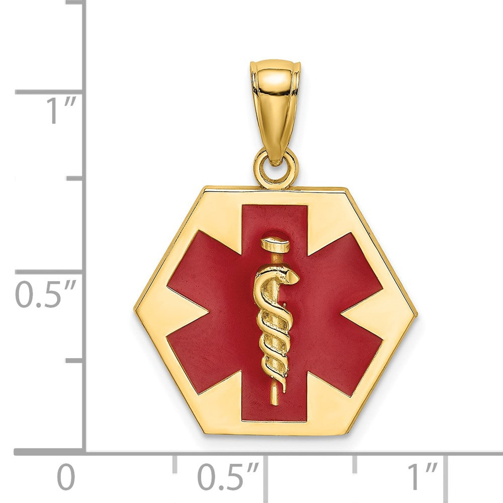 14K Enameled Textured Back Caduceus Medical Disc