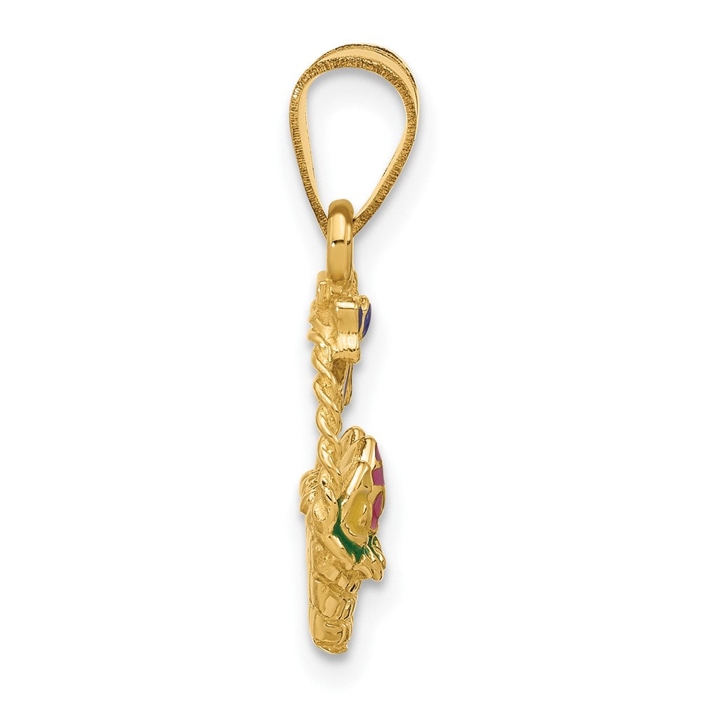 14K Enameled Easter Basket w/ Bow and Eggs Charm