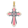 14K 3-D W/ Pink and White Enamel Cross Charm