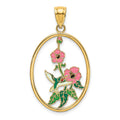 14K w/ Enamel Hummingbird and Flowers In Oval Frame Charm