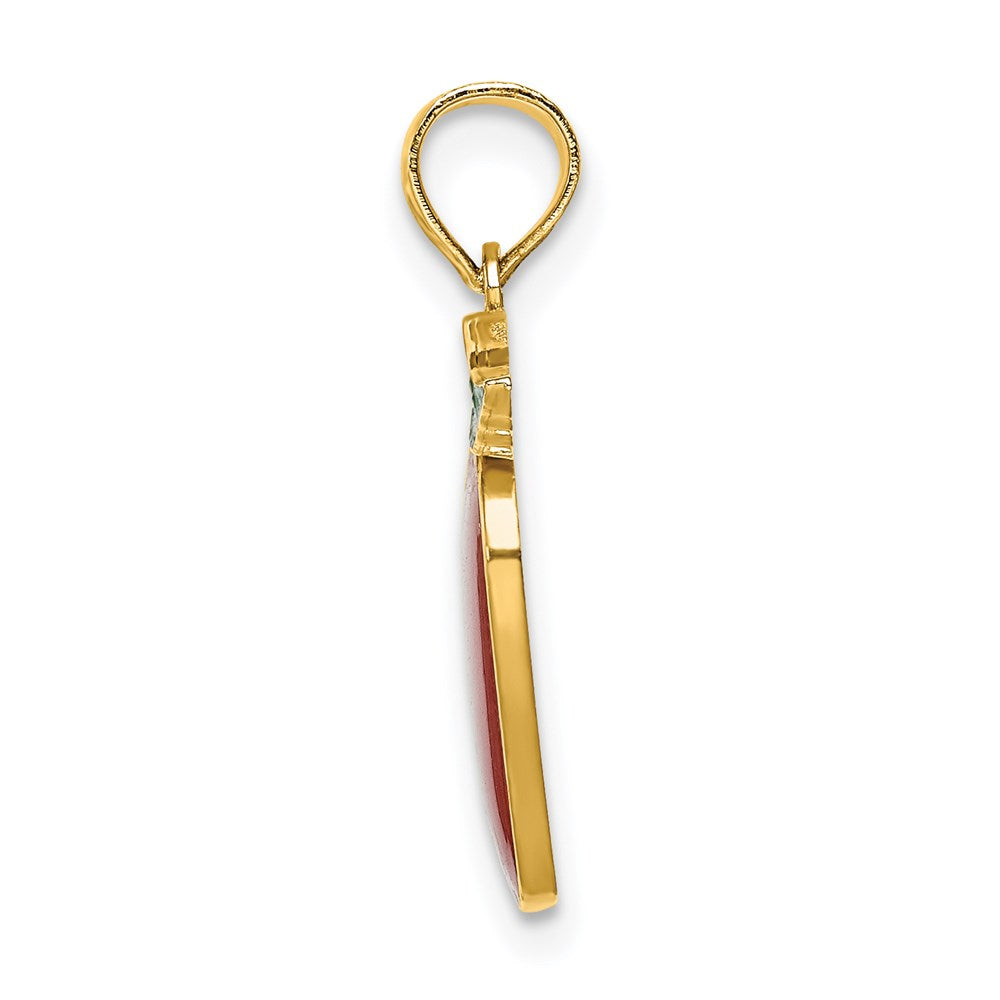 14K Enamel Red Delicious Apple W/Stem and Leaf Charm
