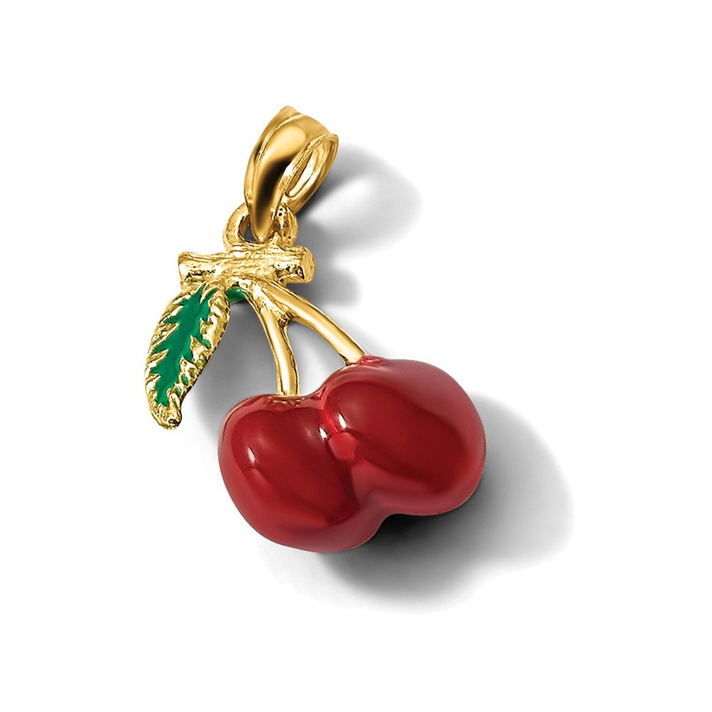14K 3-D Enamel Cherries W/ Leaf Charm