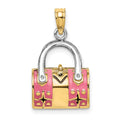 14K & Rhodium 3-D Pink Enameled Handbag Opens Charm