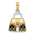 14K & Rhodium 3-D Black Opens Quilted Handbag Charm