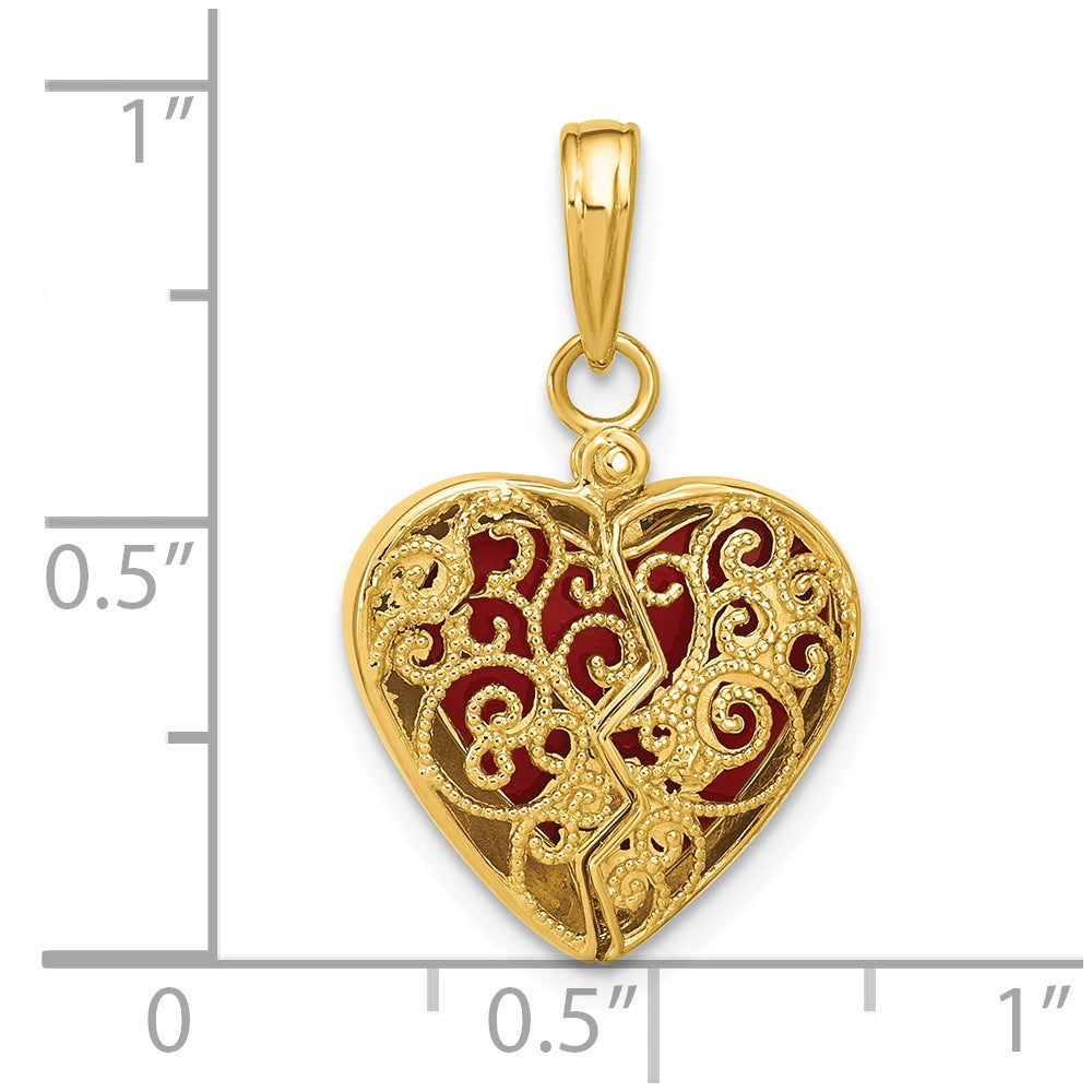 14K 3-D Reversible Heart Opens Charm