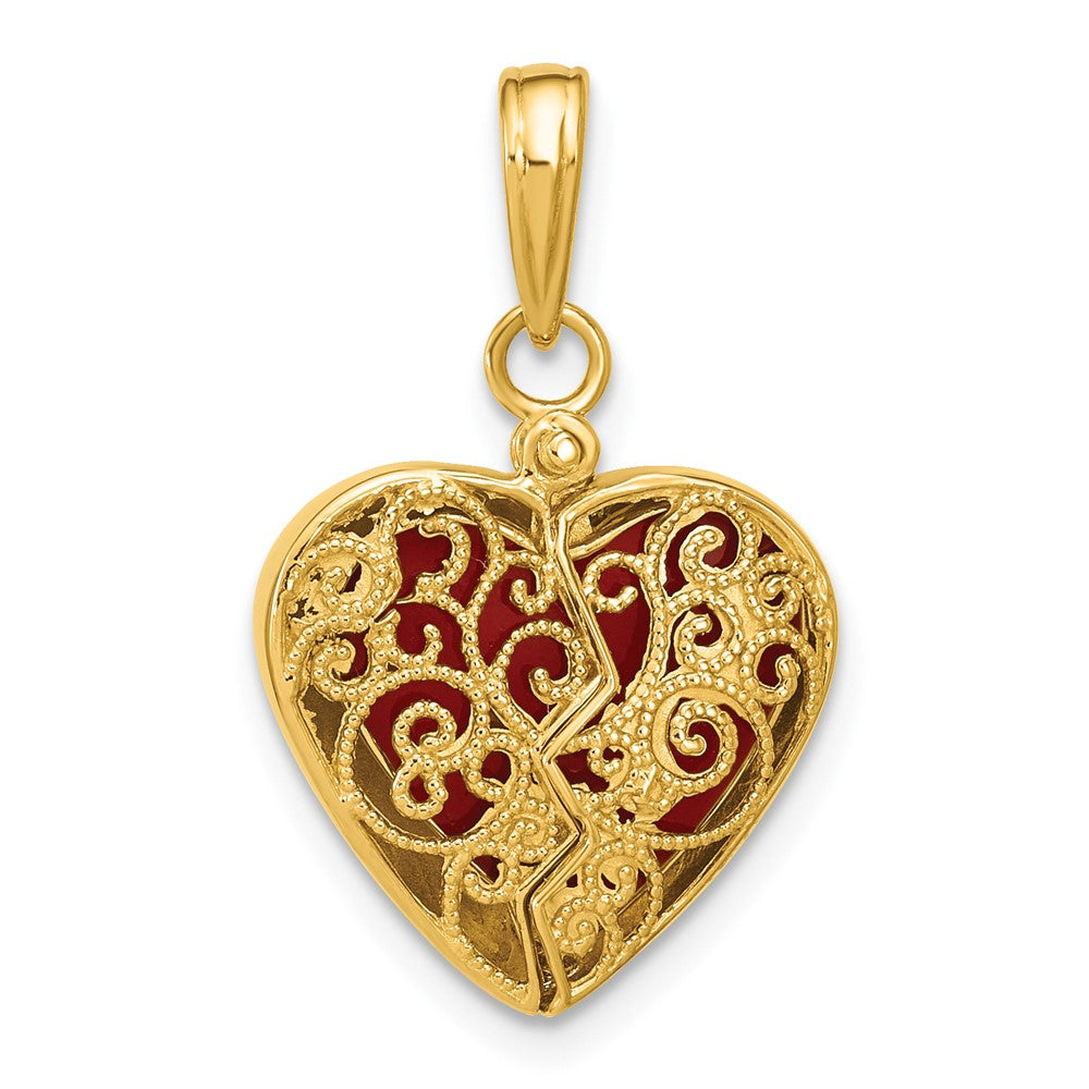 14K 3-D Reversible Heart Opens Charm
