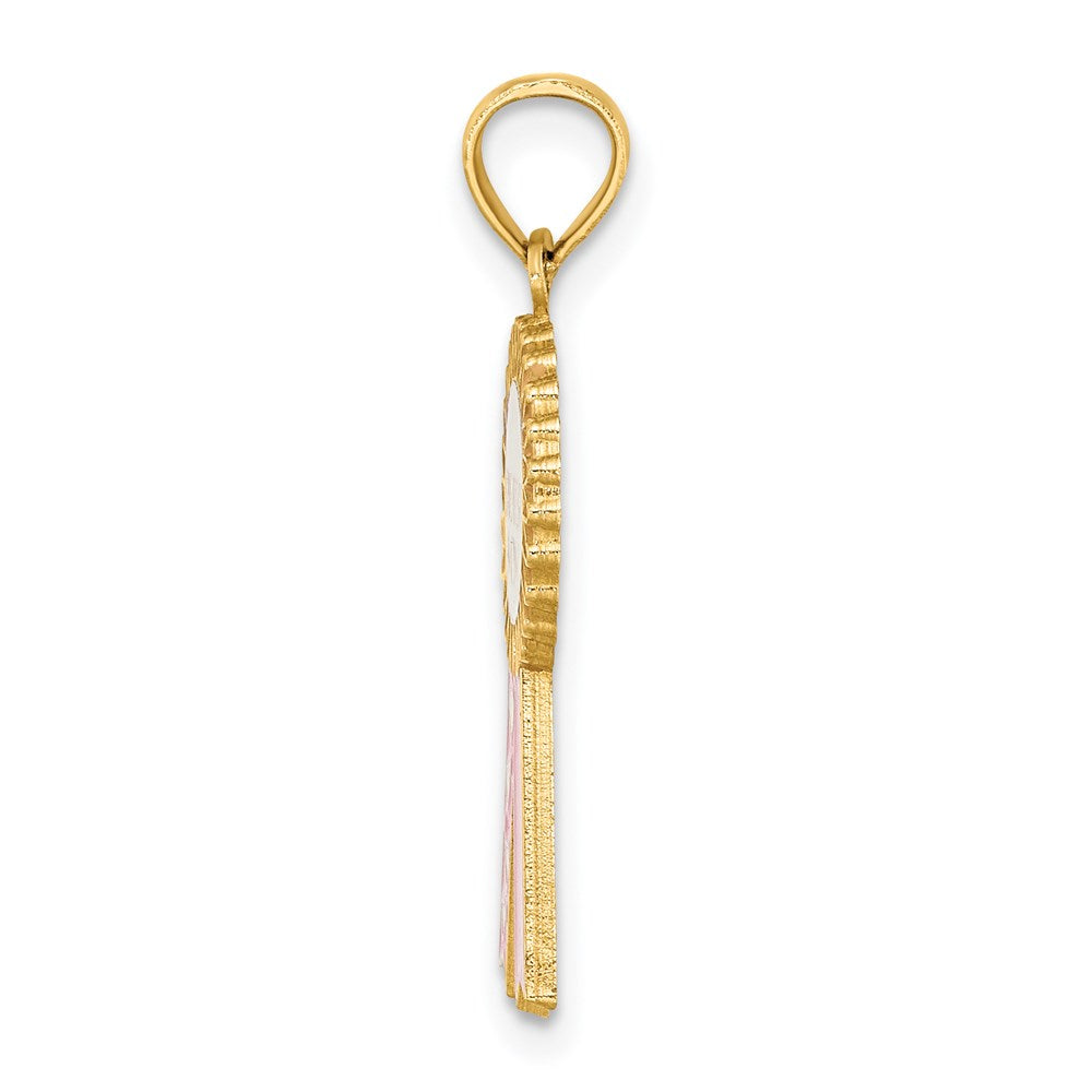 14K Enamel GREATEST MOM Pink RIBBON Charm