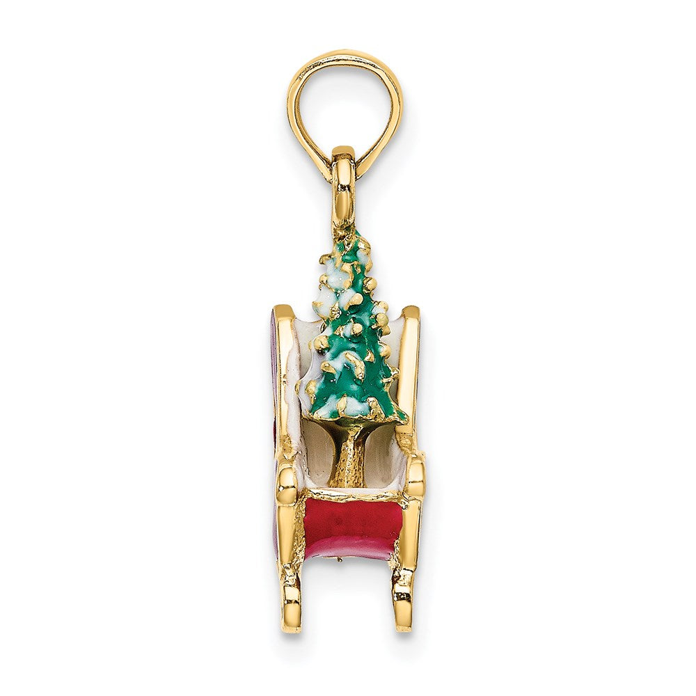 14K 3-D Enamel Sleigh w/Christmas Tree Charm