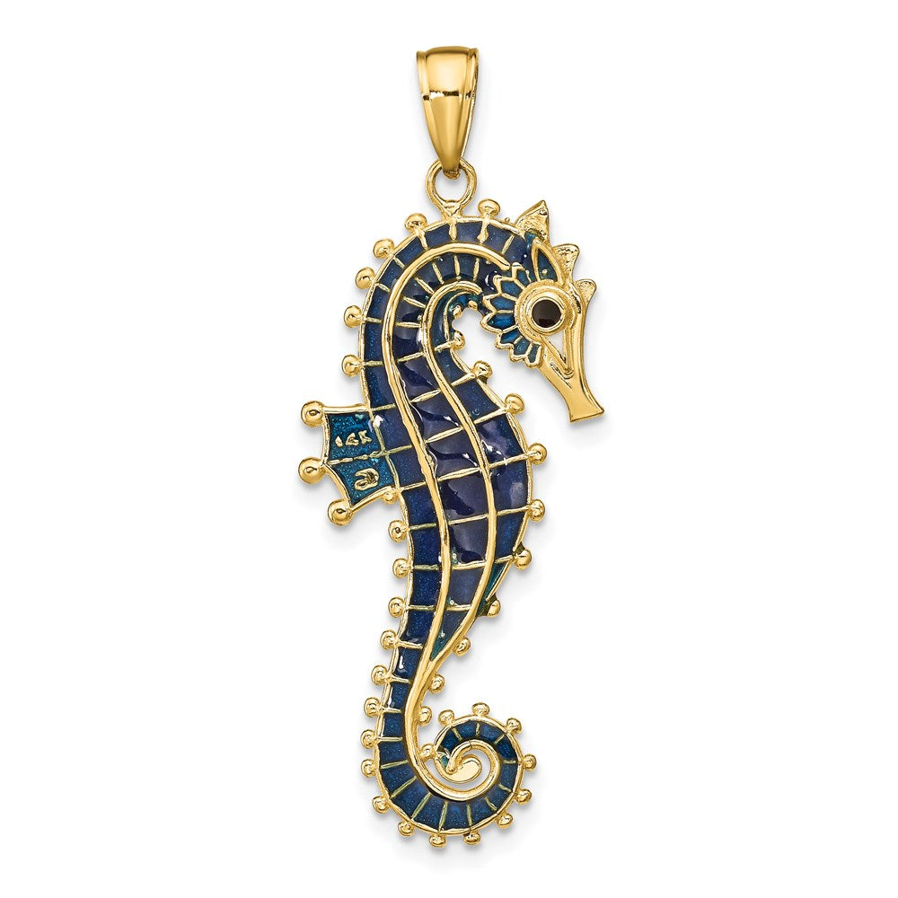 14K 3D Enameled Seahorse Pendant