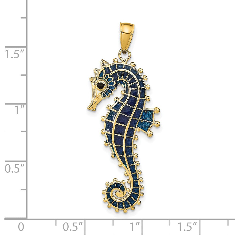 14K 3D Enameled Seahorse Pendant