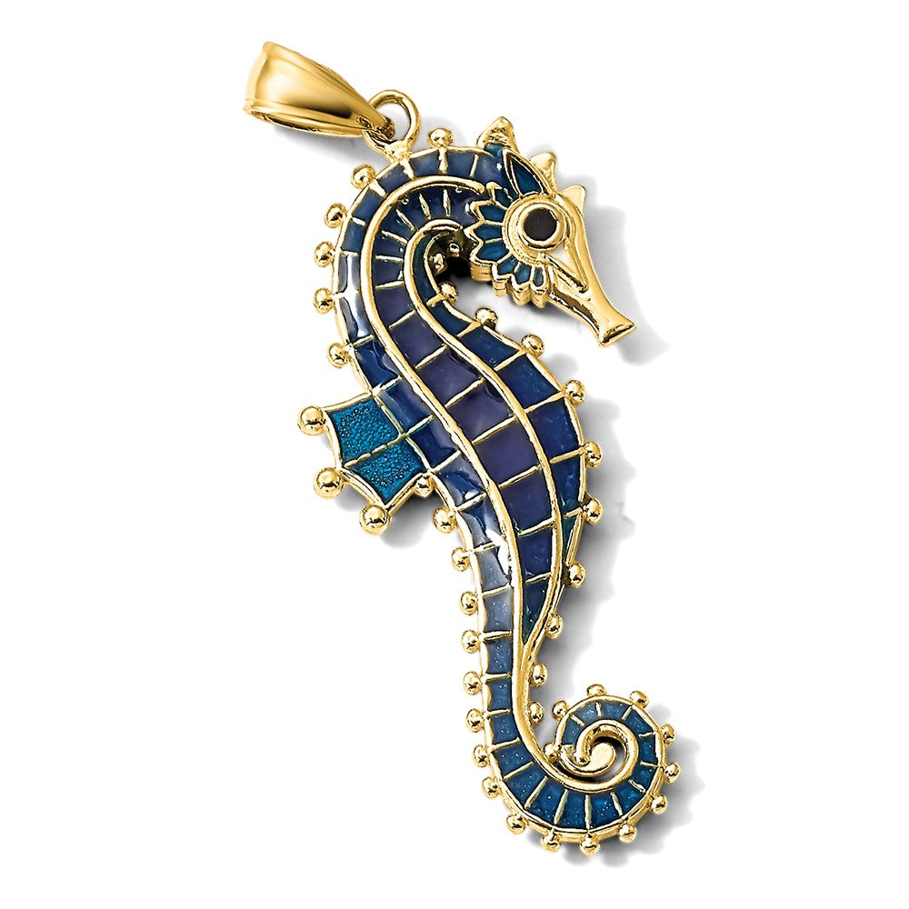 14K 3D Enameled Seahorse Pendant