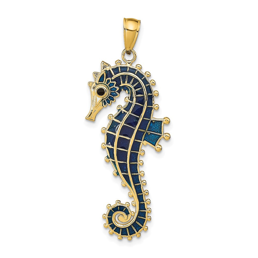 14K 3D Enameled Seahorse Pendant