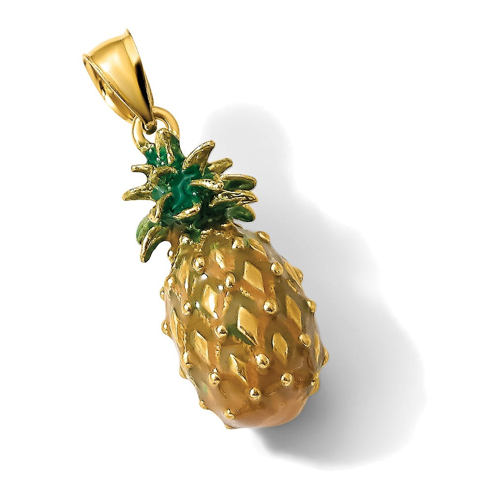 14K Enamel and Polished 3-D Pineapple Charm