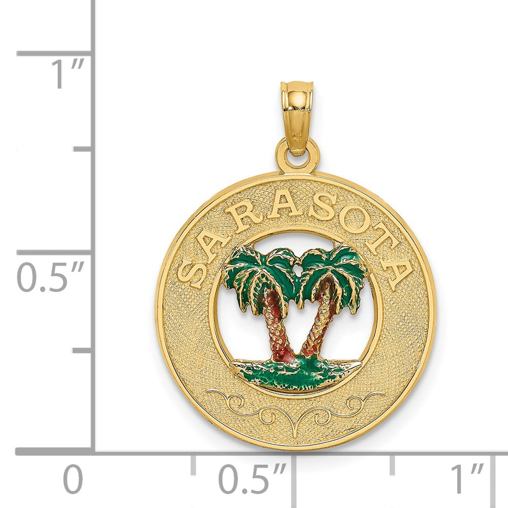 14K w/ Enamel SARASOTA Circle Palm Tree Charm