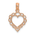 14K Rose Polished Lace Border Heart Pendant