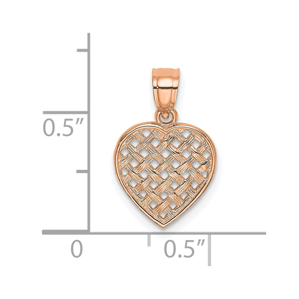 14K Rose Polished Cut-Out and Textured Woven Heart Charm