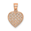 14K Rose Polished Cut-Out and Textured Woven Heart Charm