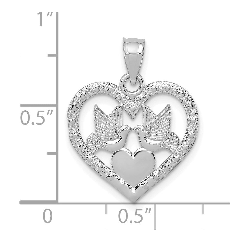 14K White Gold Doves In Heart Charm